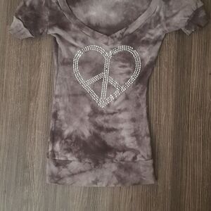 Siren Lily Gray Tie-Dye Peace Heart Tee
